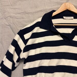 Hippie Rose Navy + Cream Striped Cropped Polo